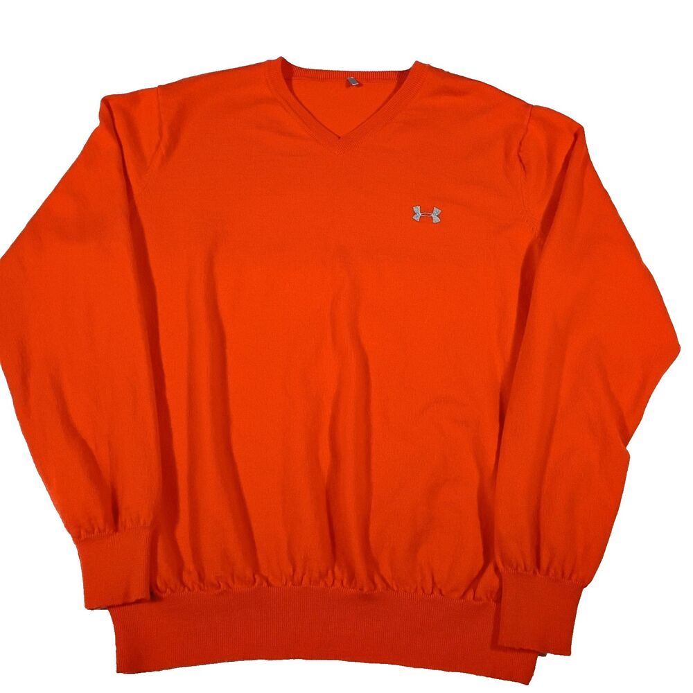 Under Armour 100% Merino Wool V Neck Sweater Orange Men's L